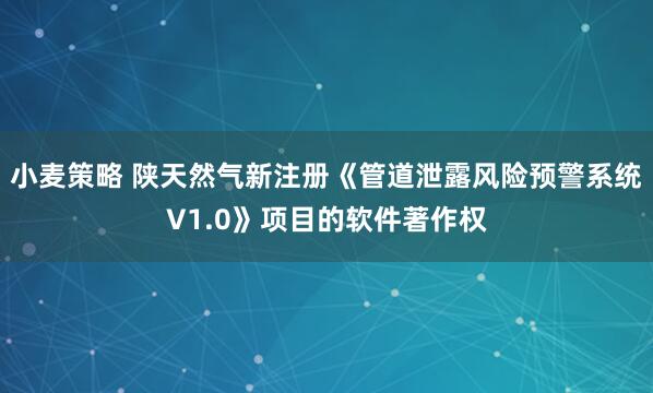 小麦策略 陕天然气新注册《管道泄露风险预警系统V1.0》项目的软件著作权